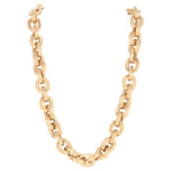 Modern 14 Karat Yellow Gold Textured Large Link Necklace