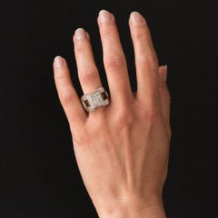 Art Deco Style Princess and Brilliant Cut Diamond 18K White Gold Signet Ring