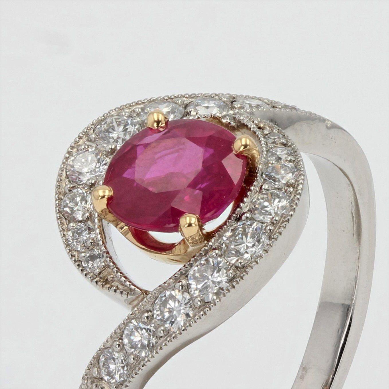 Modern 1.41 Carat Ruby Diamonds 18 Karat White Gold Swirl Ring In New Condition In Poitiers, FR