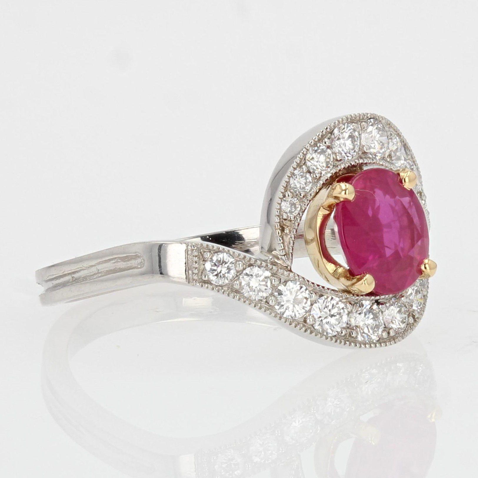 Women's Modern 1.41 Carat Ruby Diamonds 18 Karat White Gold Swirl Ring