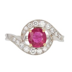 Modern 1.41 Carat Ruby Diamonds 18 Karat White Gold Swirl Ring