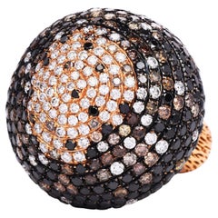 Modern 14.38 cts Diamond 18K Gold Dome Cluster Mushroom Bombe  Cocktail Ring