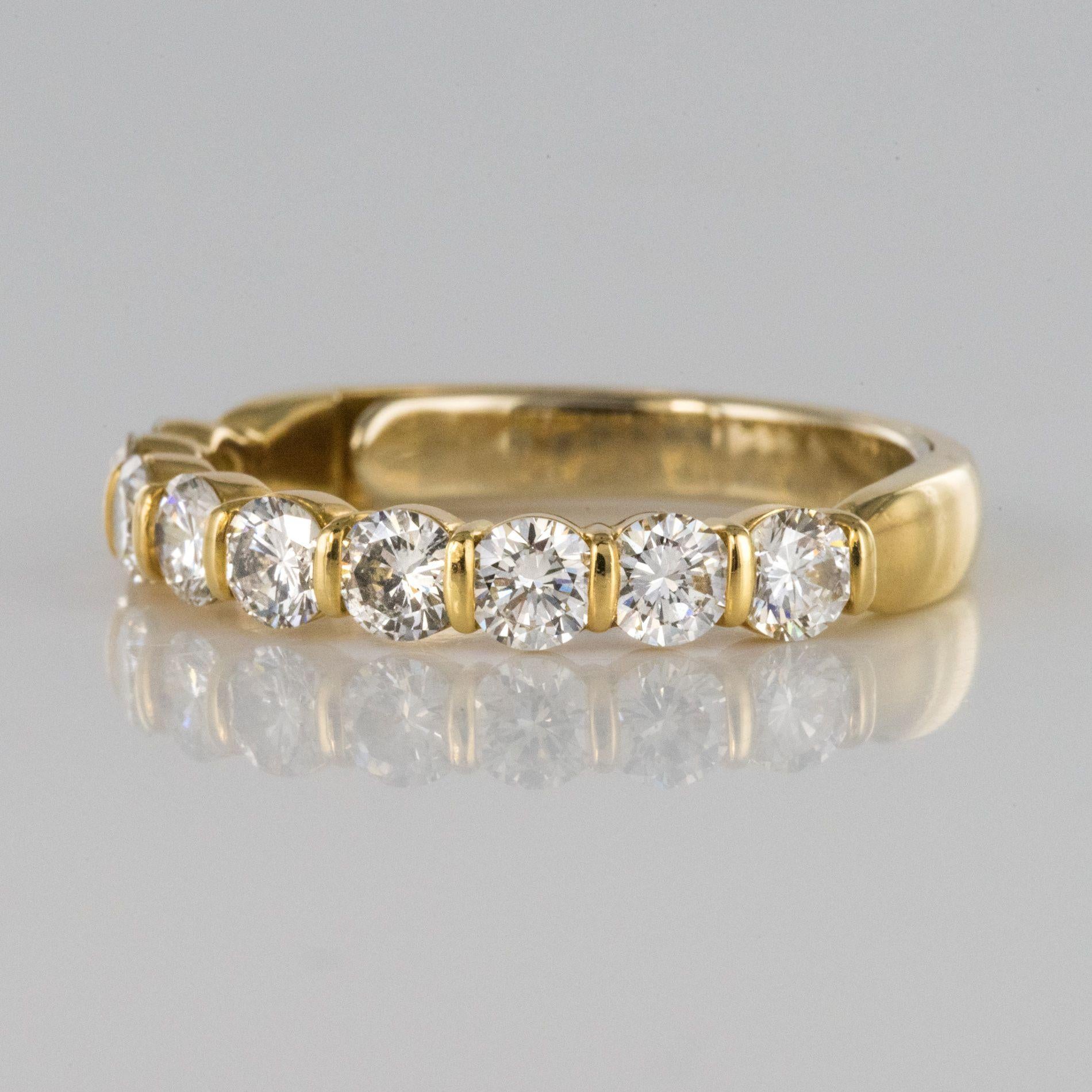 Modern 1.49 Carat Diamond 18 Karat Yellow Gold Wedding Band Ring In Good Condition In Poitiers, FR
