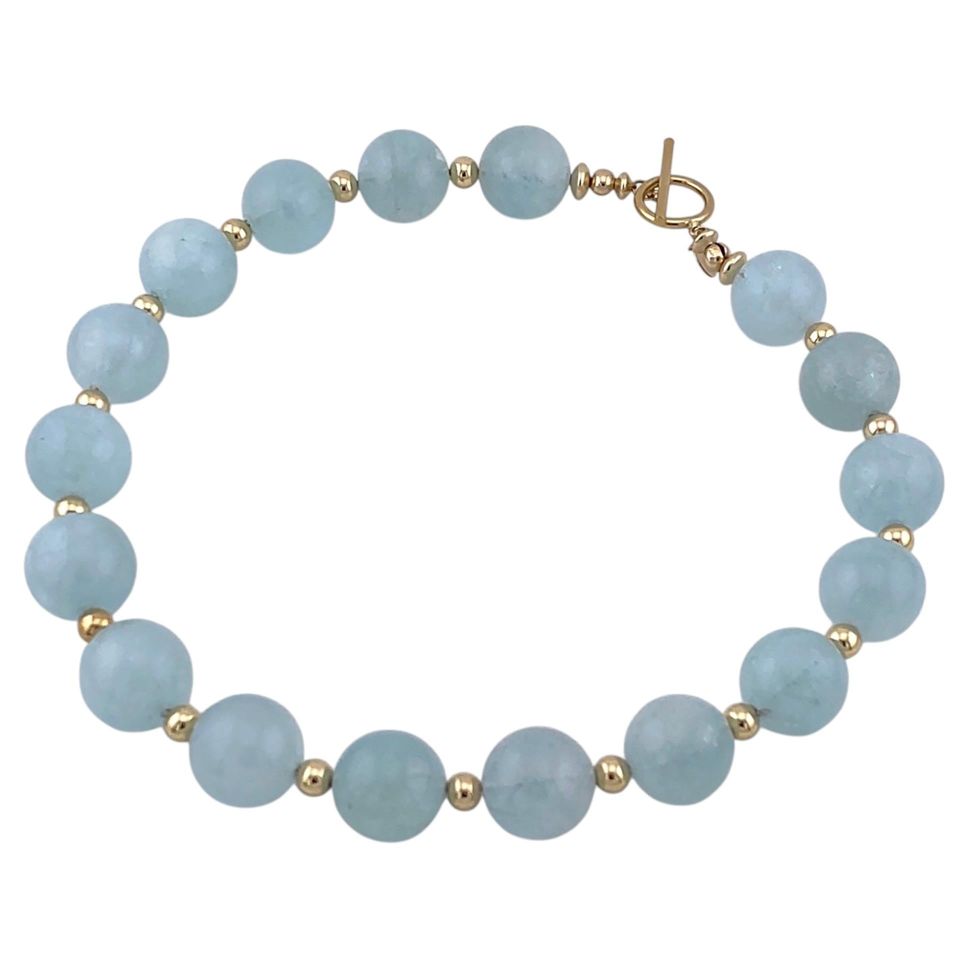 Collier moderne en or plaqué 14 carats avec des boules d'aigue-marine, 16,5 pouces