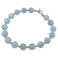 Modern 14K Gold Filled and 18mm Aquamarine Spheres Necklace, 16.5 Inches