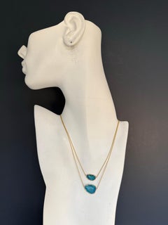 Modern 14K Gold Opal Doublet & Natural Diamond Two Strand Statement Necklace