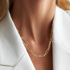 Modern 14K (or 18k upon request) Yellow Gold Paperclip Chain Necklace