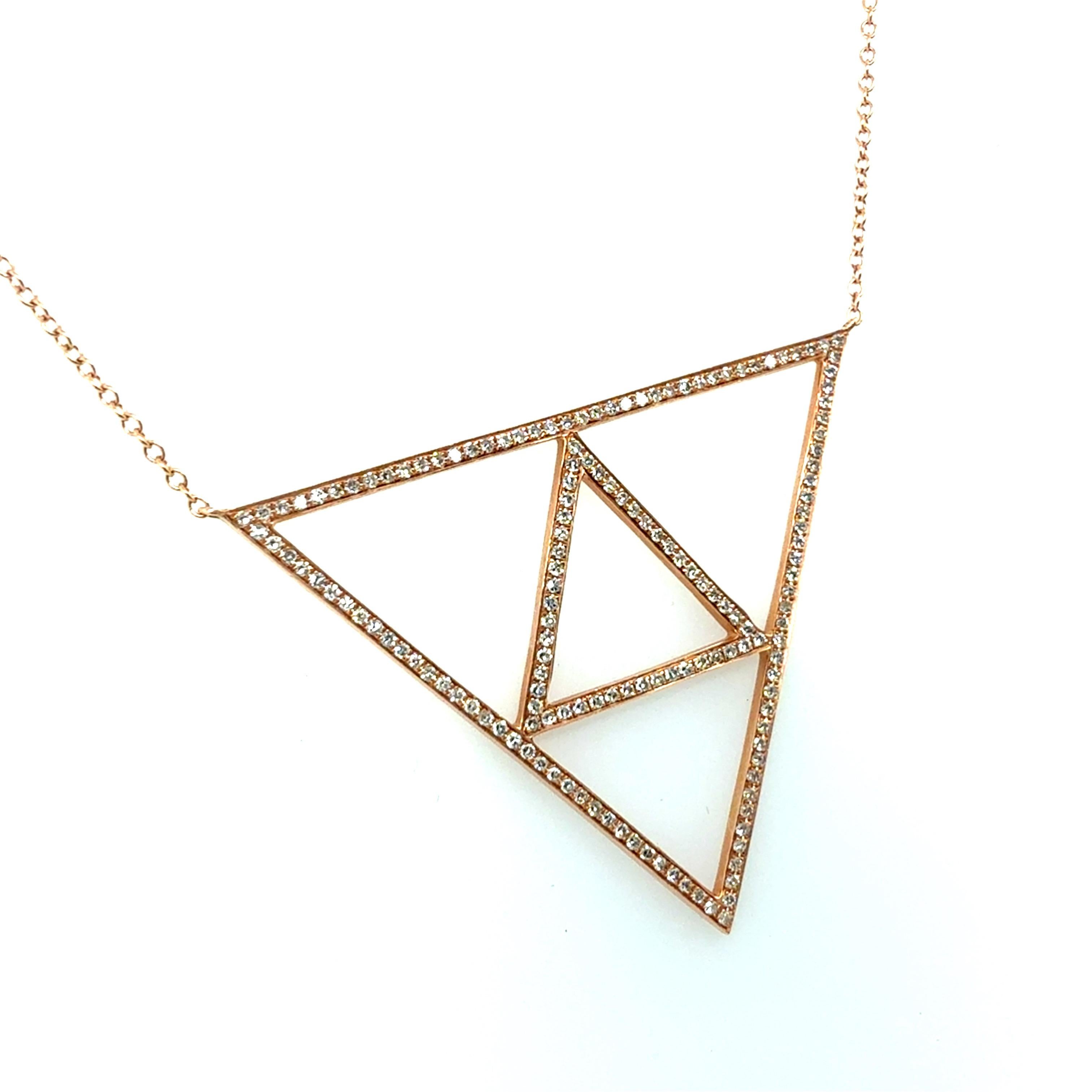 Moderno Modern 14k Rose Gold 0.50 Carat Natural Diamond Triangular Pendant in vendita