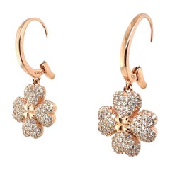 Modern 14K Rose Gold 1.25ct Natural Diamond Flower Clover Drop Earrings