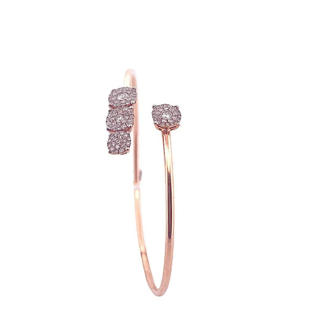 Modern 14K Rose Gold Diamond Bangle In Excellent Condition For Sale In New York, NY