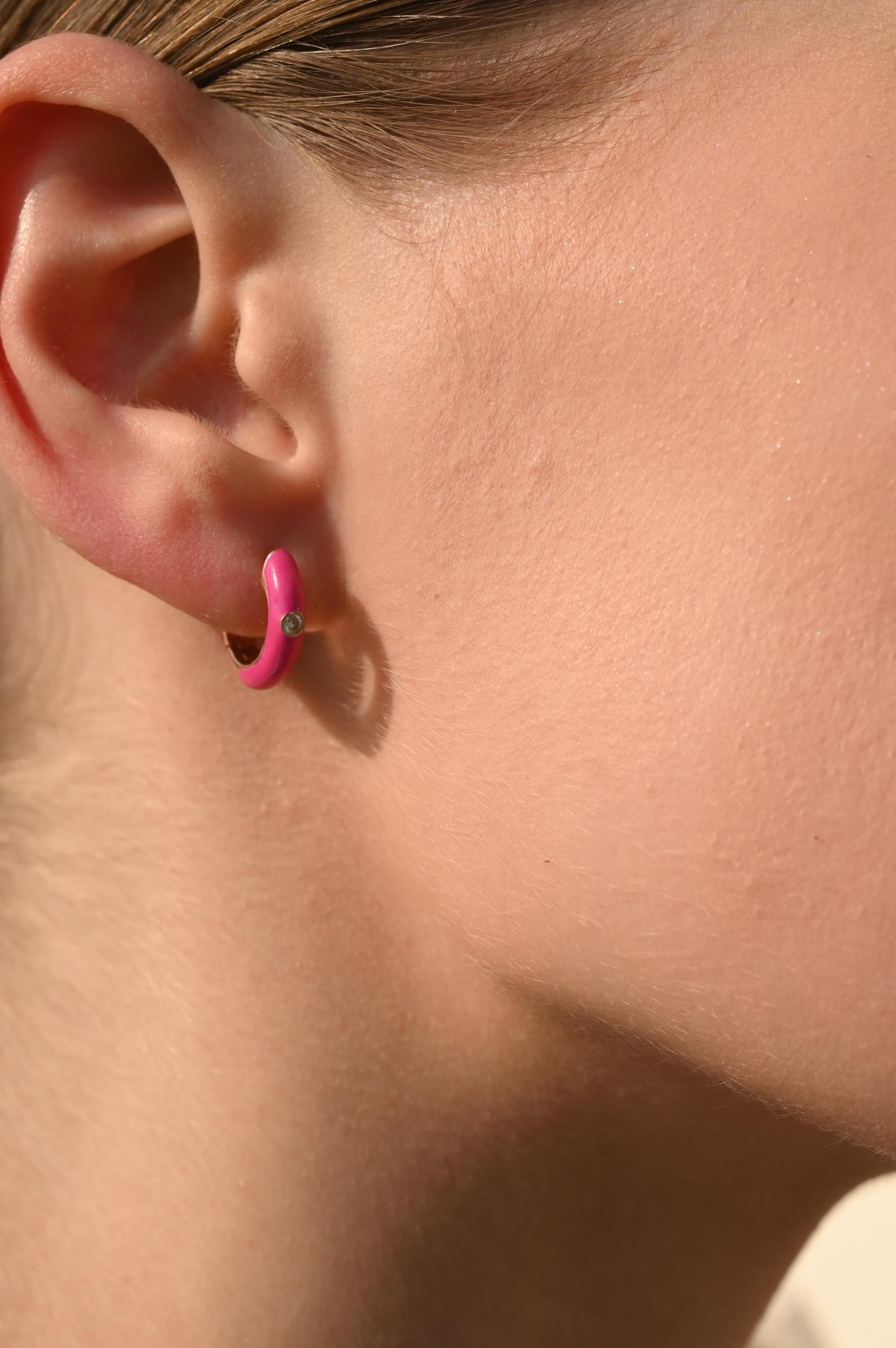 pink enamel hoop earrings