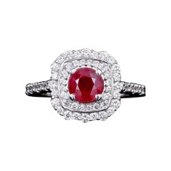 Modern 14k White Gold 1.02 Carat Natural Ruby and Diamond Double Halo Ring