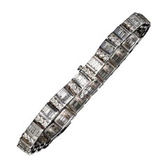 Modern 14k White Gold 6CTW Round Brilliant and Baguette Cut Tennis Bracelet