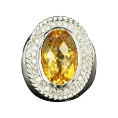Modern 14K White Gold 8 Carat Oval Citrine & Diamond Ring