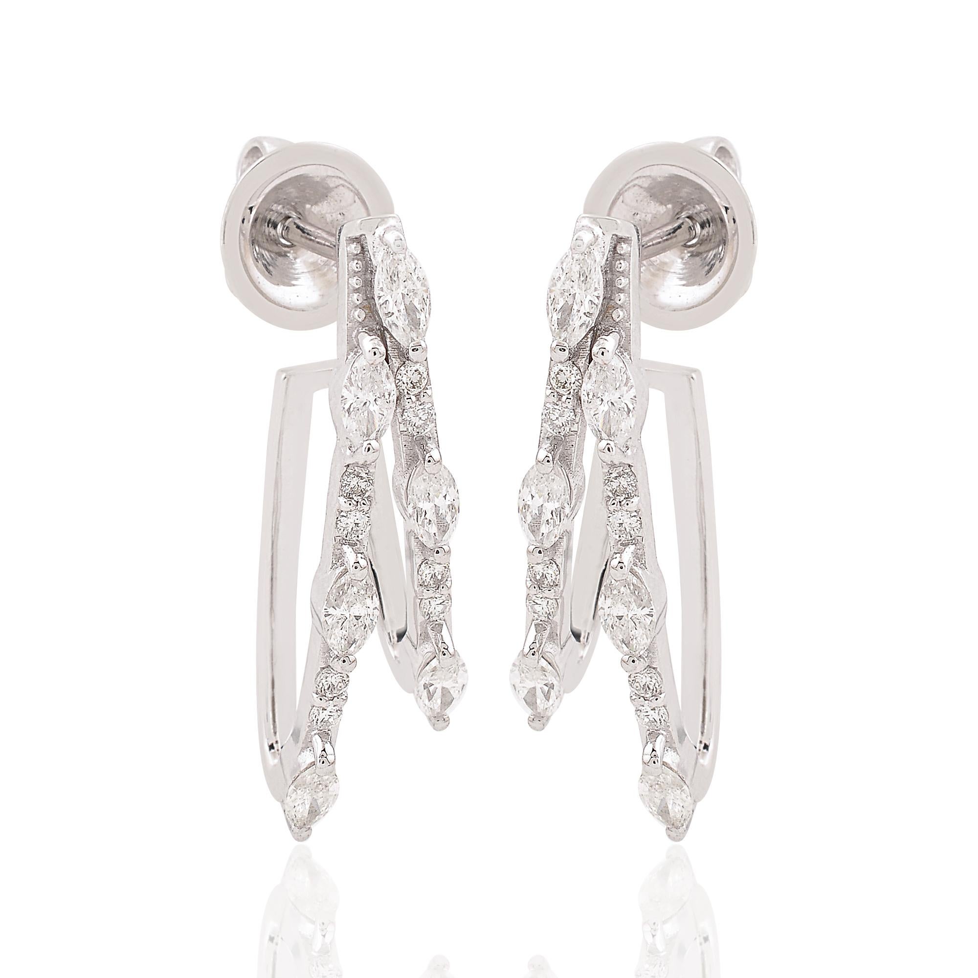 Moderne 14K Weißgold Double Band SI Clarity HI Color Diamond Huggie Ohrringe Damen im Angebot