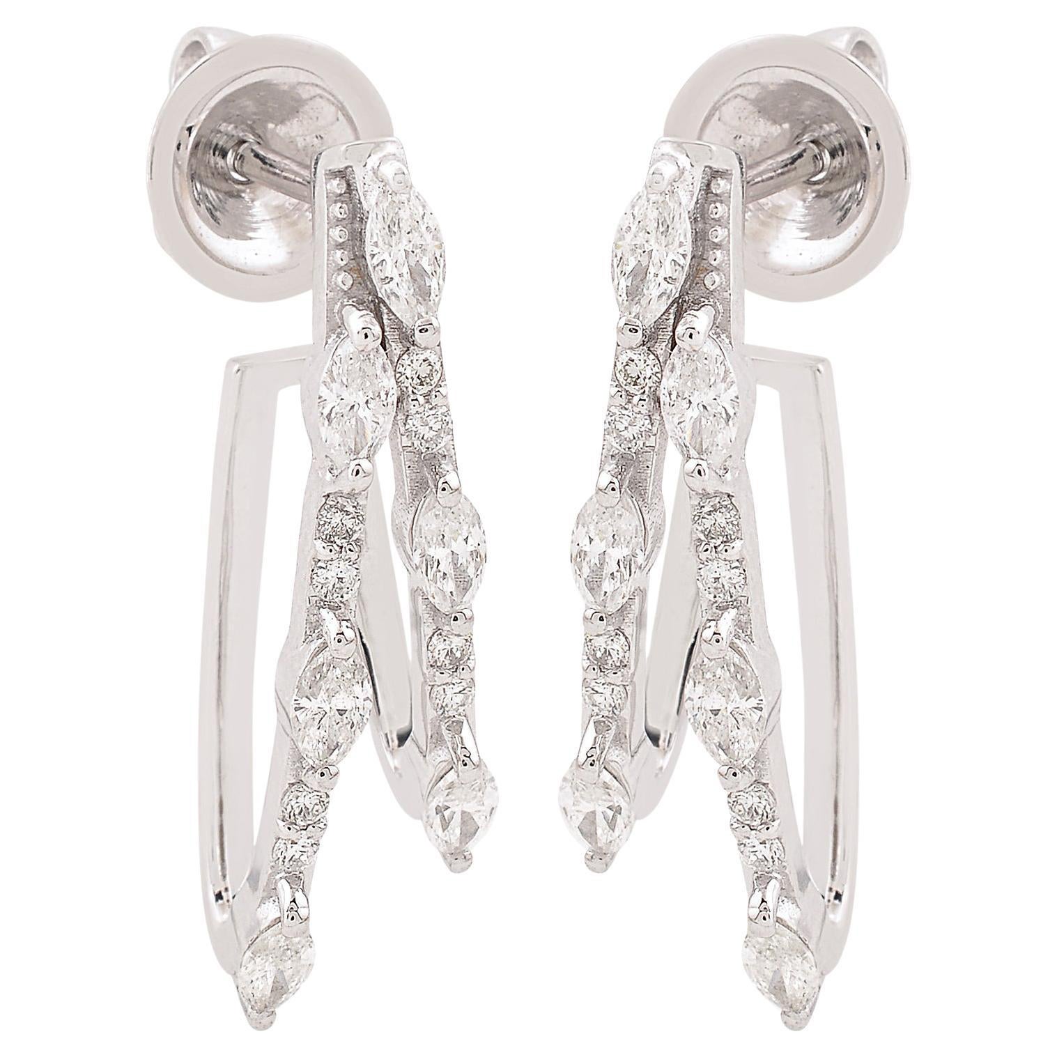 Moderne 14K Weißgold Double Band SI Clarity HI Color Diamond Huggie Ohrringe