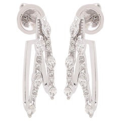 Moderne 14K Weißgold Double Band SI Clarity HI Color Diamond Huggie Ohrringe