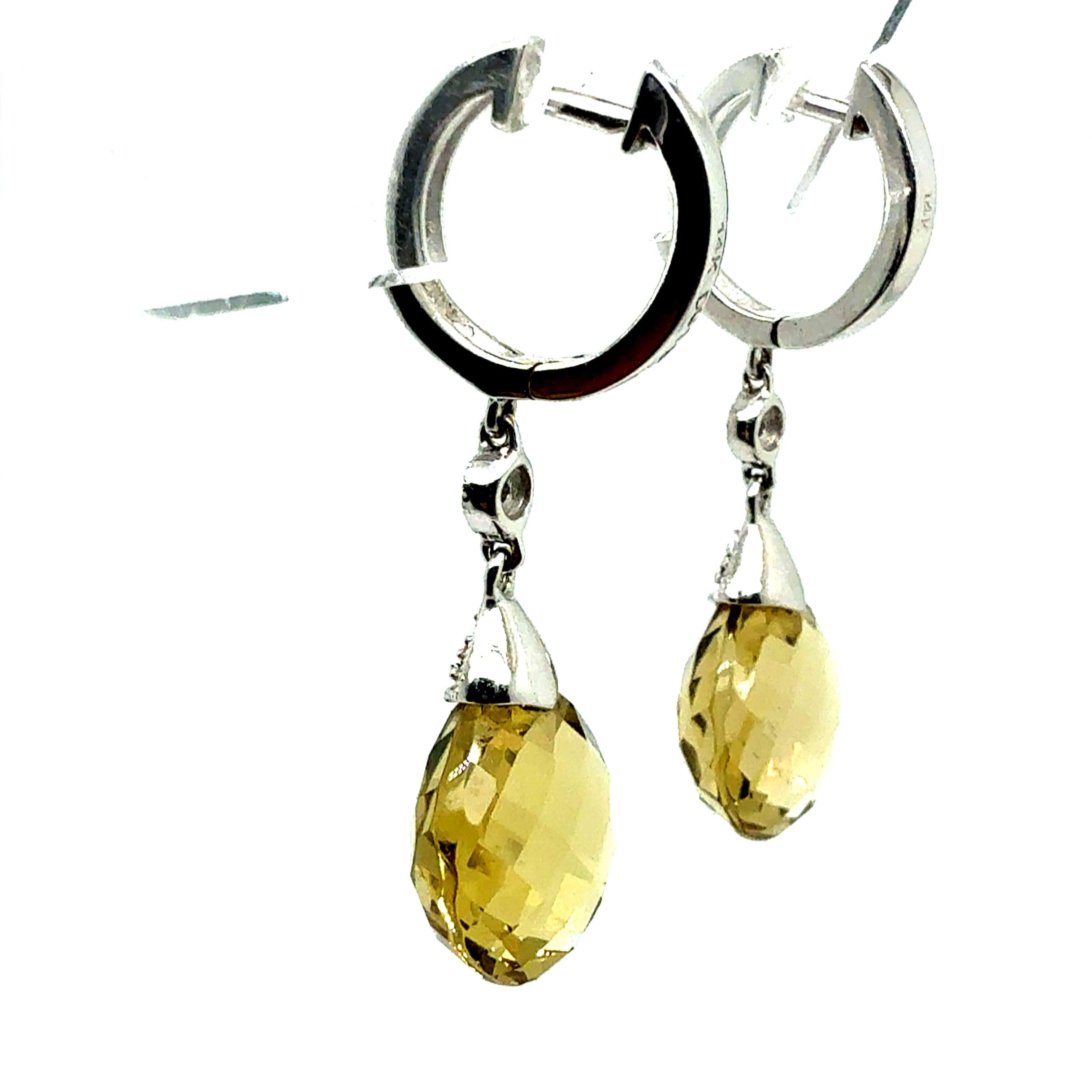 Moderne Ohrringe aus 14K Weißgold mit Rosenschliff aus Citrinquarz und Naturdiamanten (Retro) im Angebot