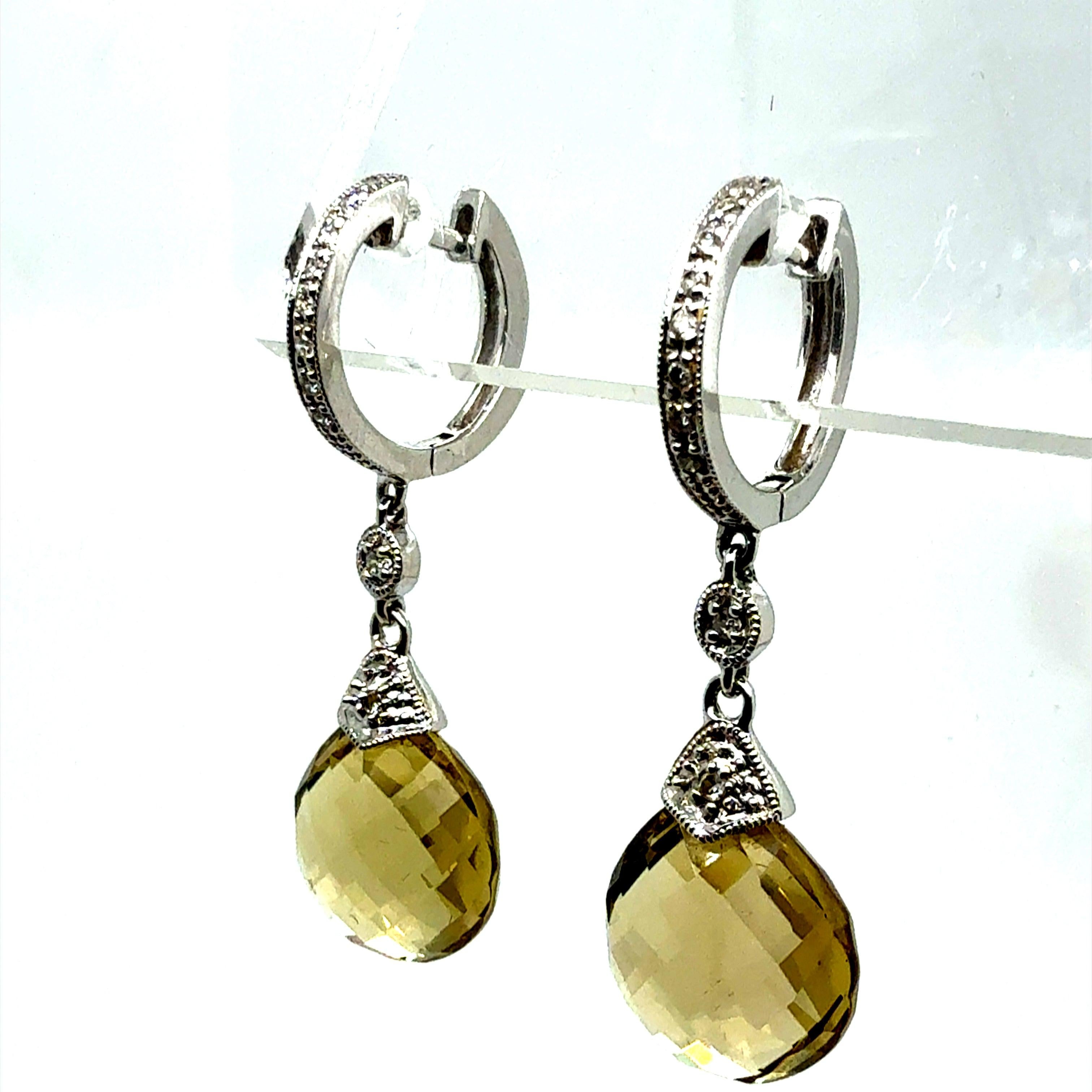 Moderne Ohrringe aus 14K Weißgold mit Rosenschliff aus Citrinquarz und Naturdiamanten Damen im Angebot