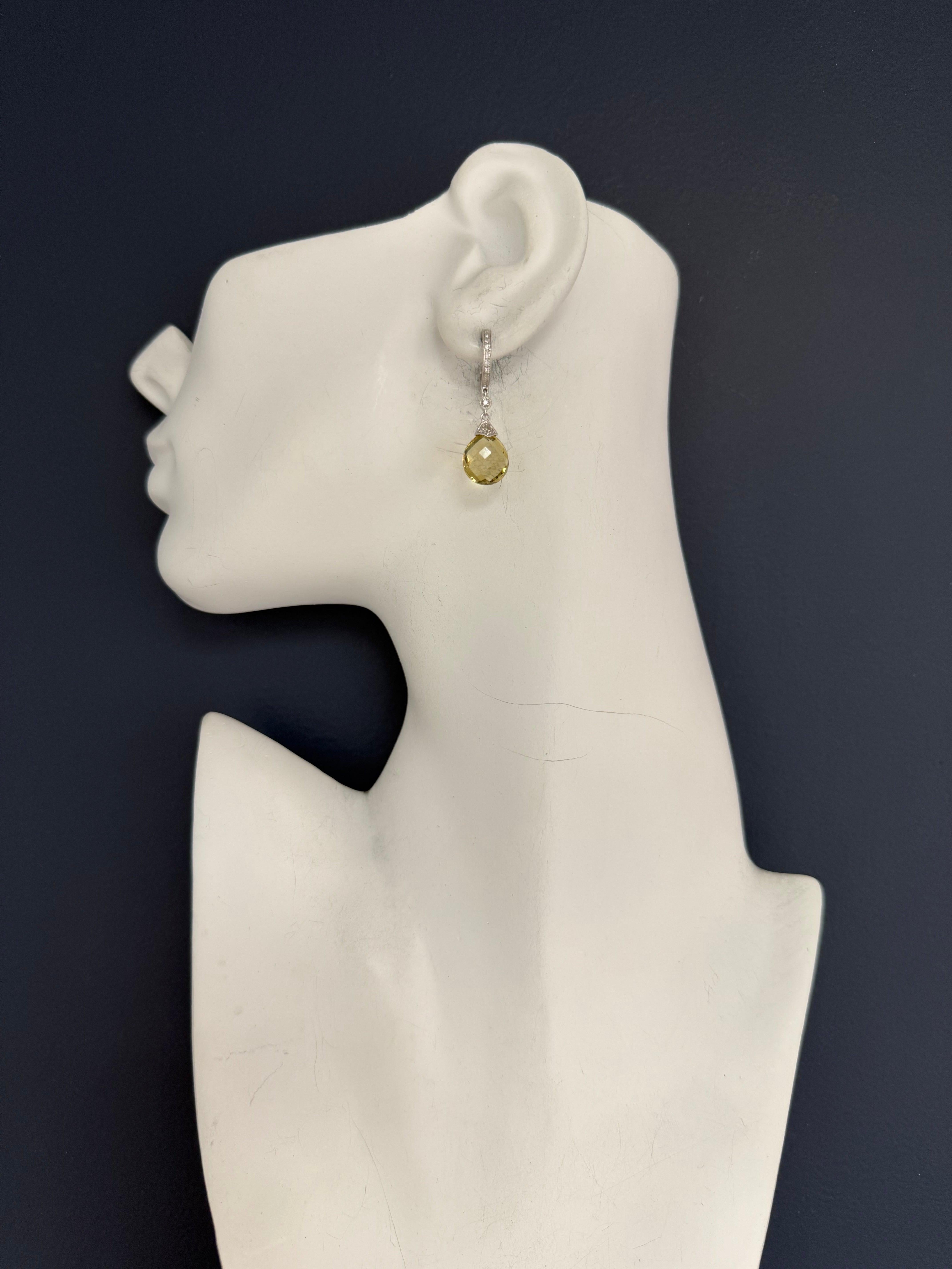 Moderne Ohrringe aus 14K Weißgold mit Rosenschliff aus Citrinquarz und Naturdiamanten im Angebot 1
