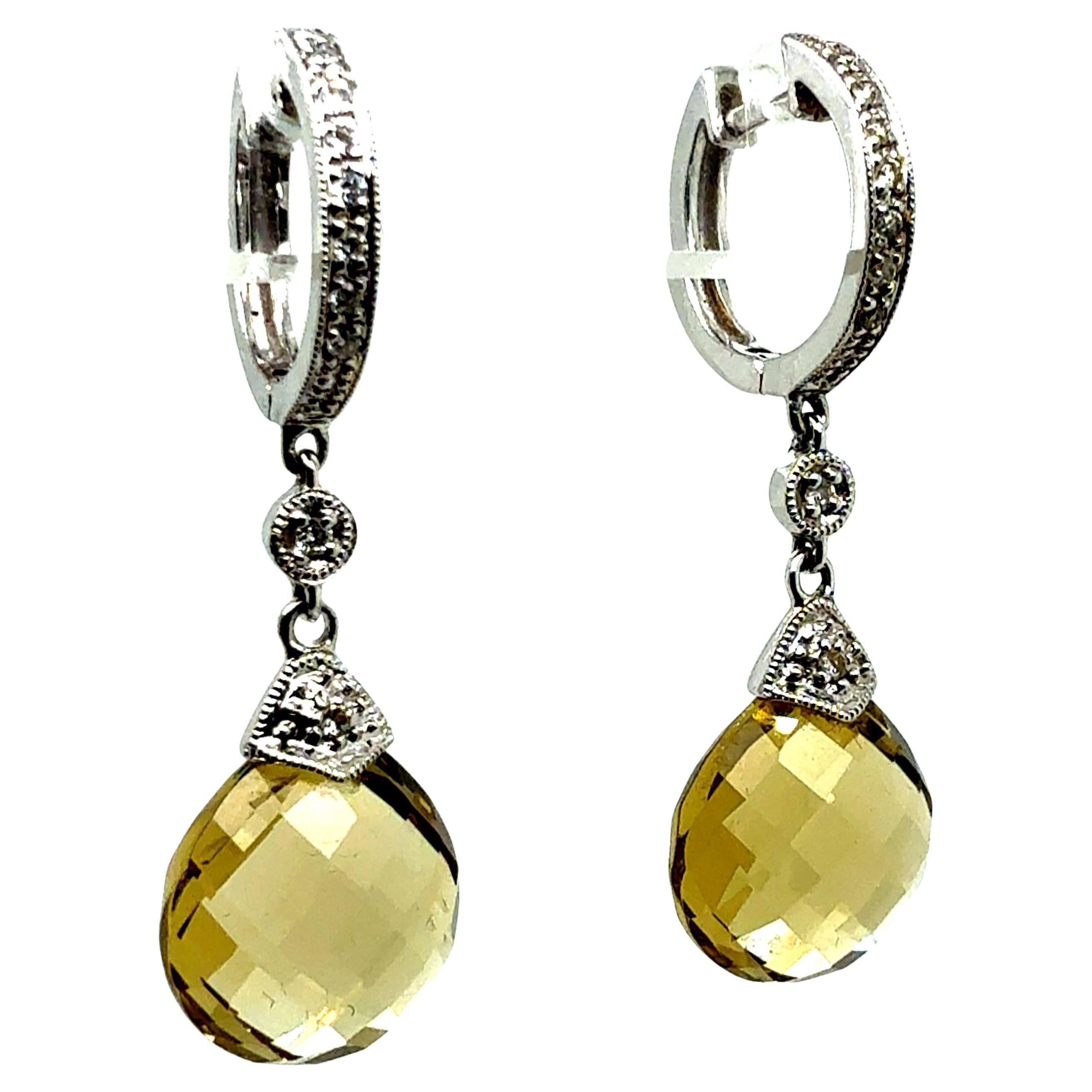 Moderne Ohrringe aus 14K Weißgold mit Rosenschliff aus Citrinquarz und Naturdiamanten im Angebot