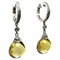 Moderne Ohrringe aus 14K Weißgold mit Rosenschliff aus Citrinquarz und Naturdiamanten