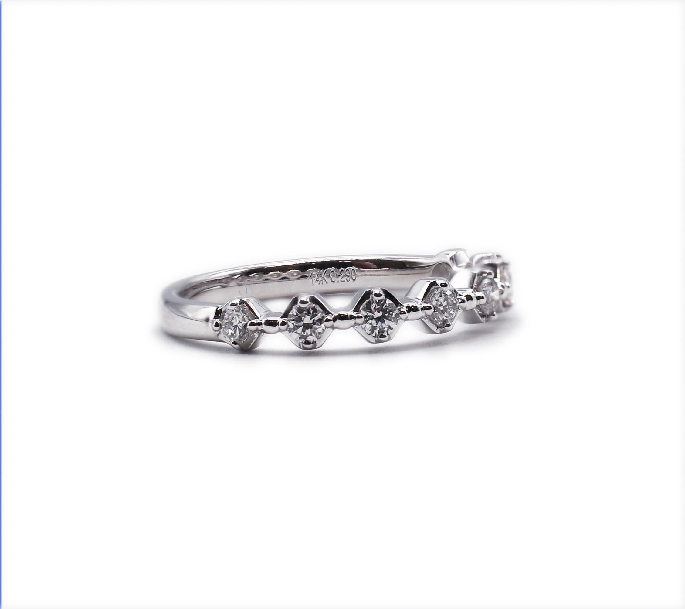 Modern 14 Karat White Gold Round Brilliant Diamond Wedding Band Stackable Ring For Sale 1
