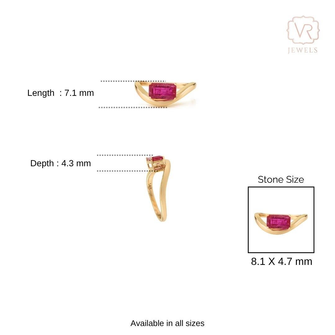 En vente :  Bague moderne en or jaune 14 carats 1,21 ct Rubis taille émeraude Wave Cadeau élégant pour les femmes 10
