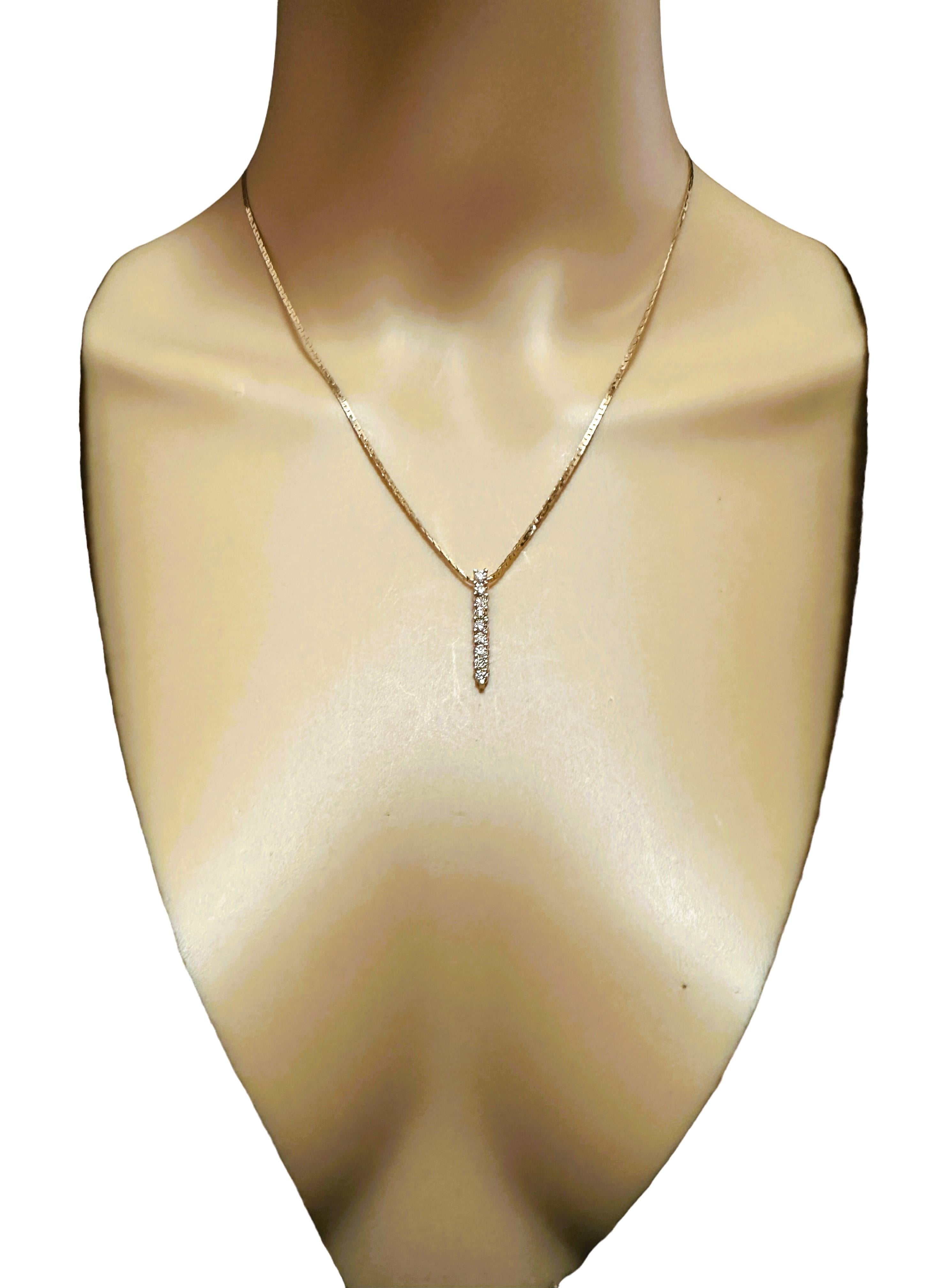 Modern 14k Yellow Gold .54 ct Diamond Vertical Bar Pendant Necklace 18