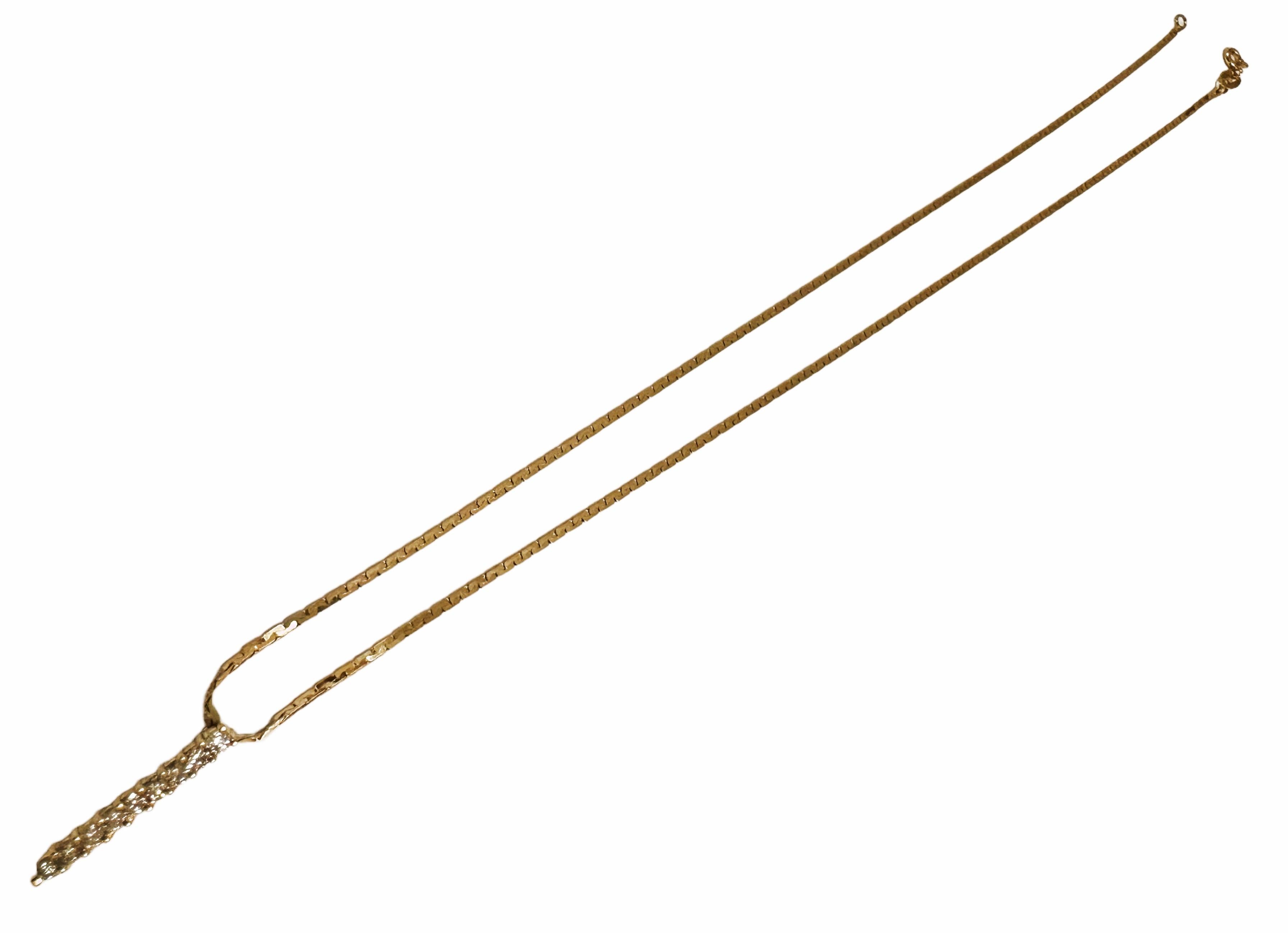 Moderne 14k Gelbgold .54 Karat Diamant Vertikaler Bar-Anhänger Halskette 18