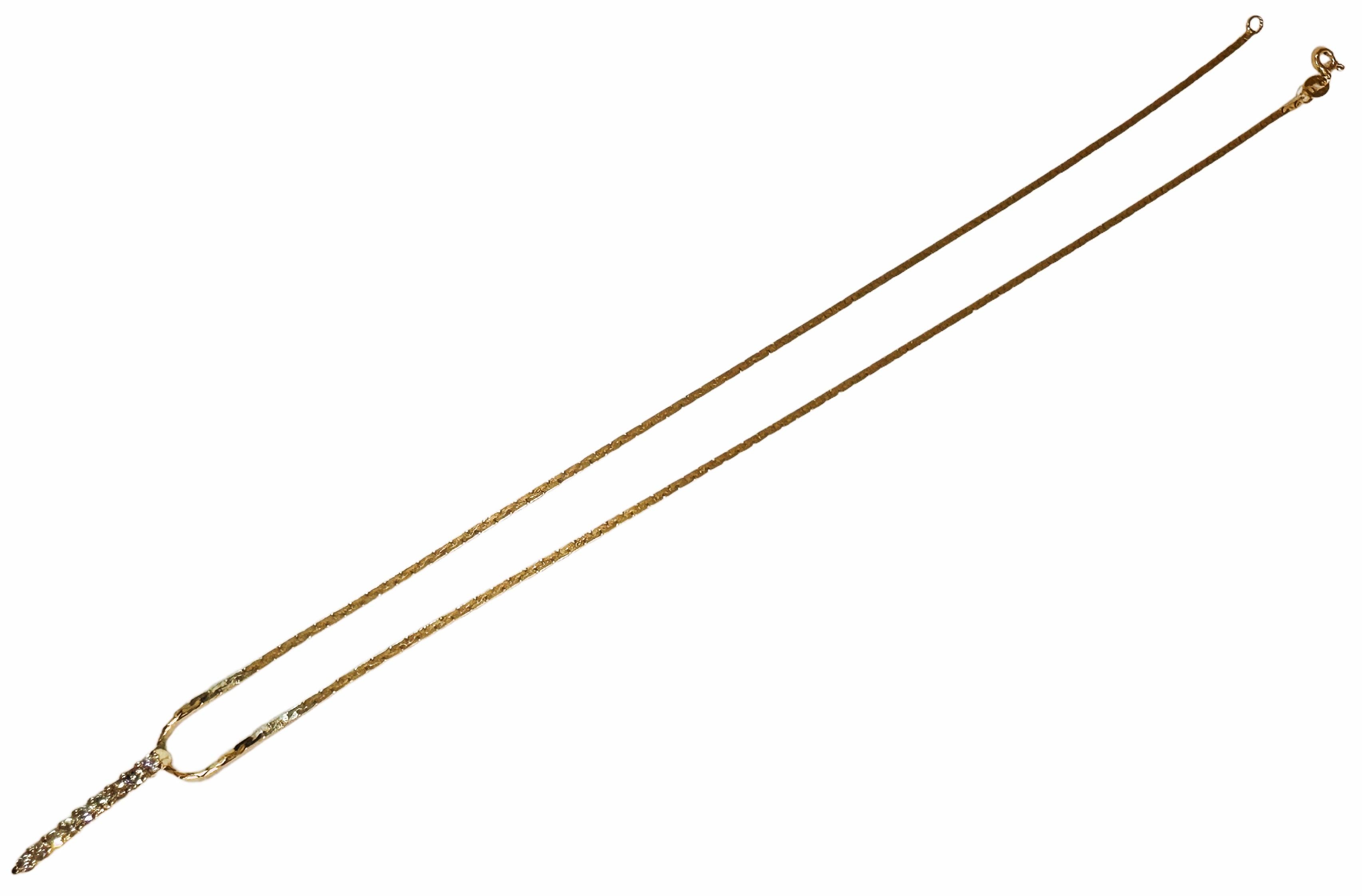 Moderne 14k Gelbgold .54 Karat Diamant Vertikaler Bar-Anhänger Halskette 18