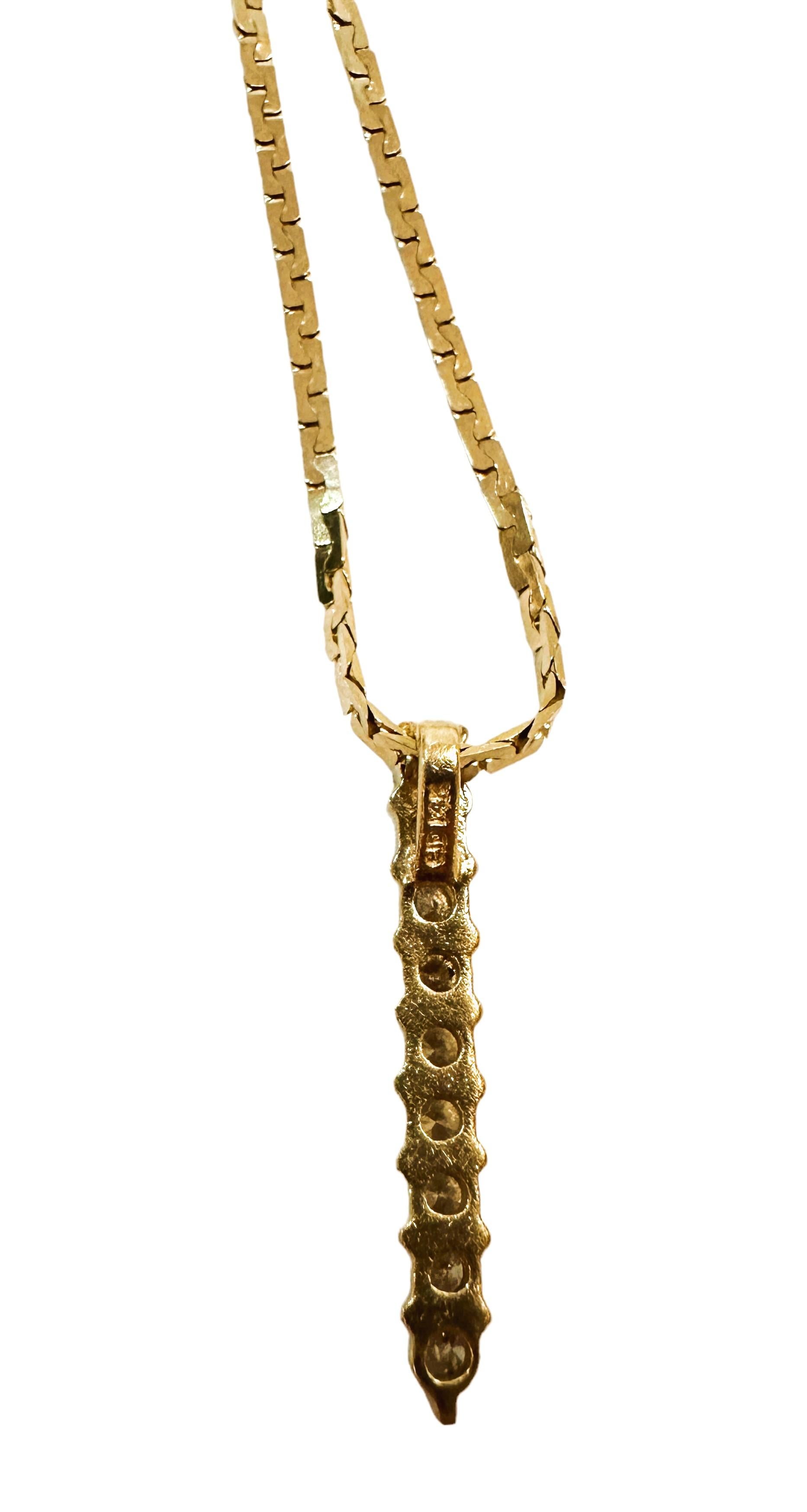 Moderne 14k Gelbgold .54 Karat Diamant Vertikaler Bar-Anhänger Halskette 18