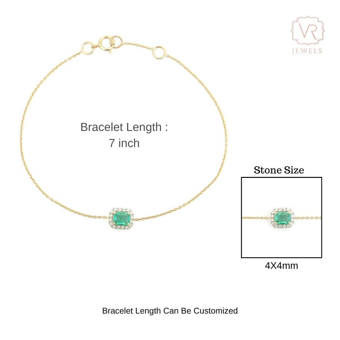 Bracciale moderno a catena in oro giallo 14K con smeraldo e diamante a raggiera in vendita 4