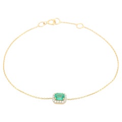 Bracciale moderno a catena in oro giallo 14K con smeraldo e diamante a raggiera