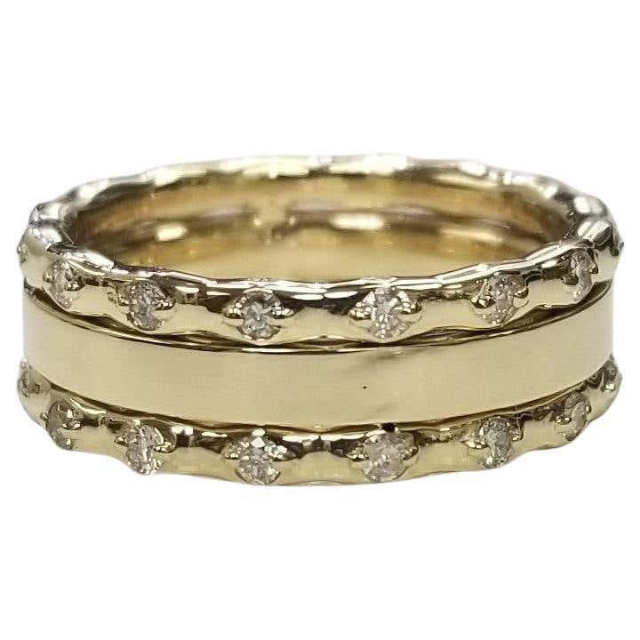 Diamond Yellow Gold Quilted Square Modern Ring For Sale at 1stDibs