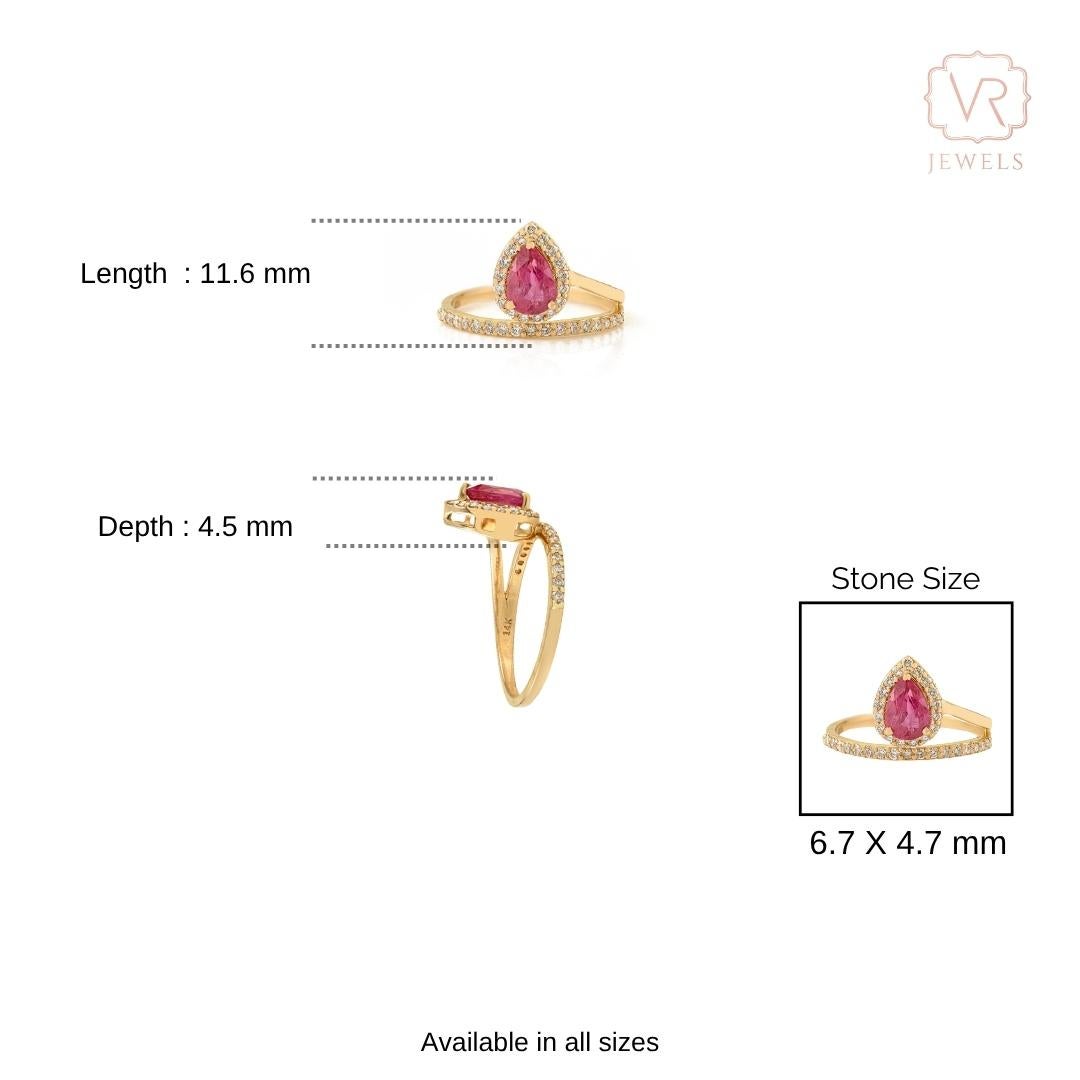 En vente :  Bague flottante moderne en or jaune 14K avec halo de rubis en forme de poire de 1 ct et de diamants 10