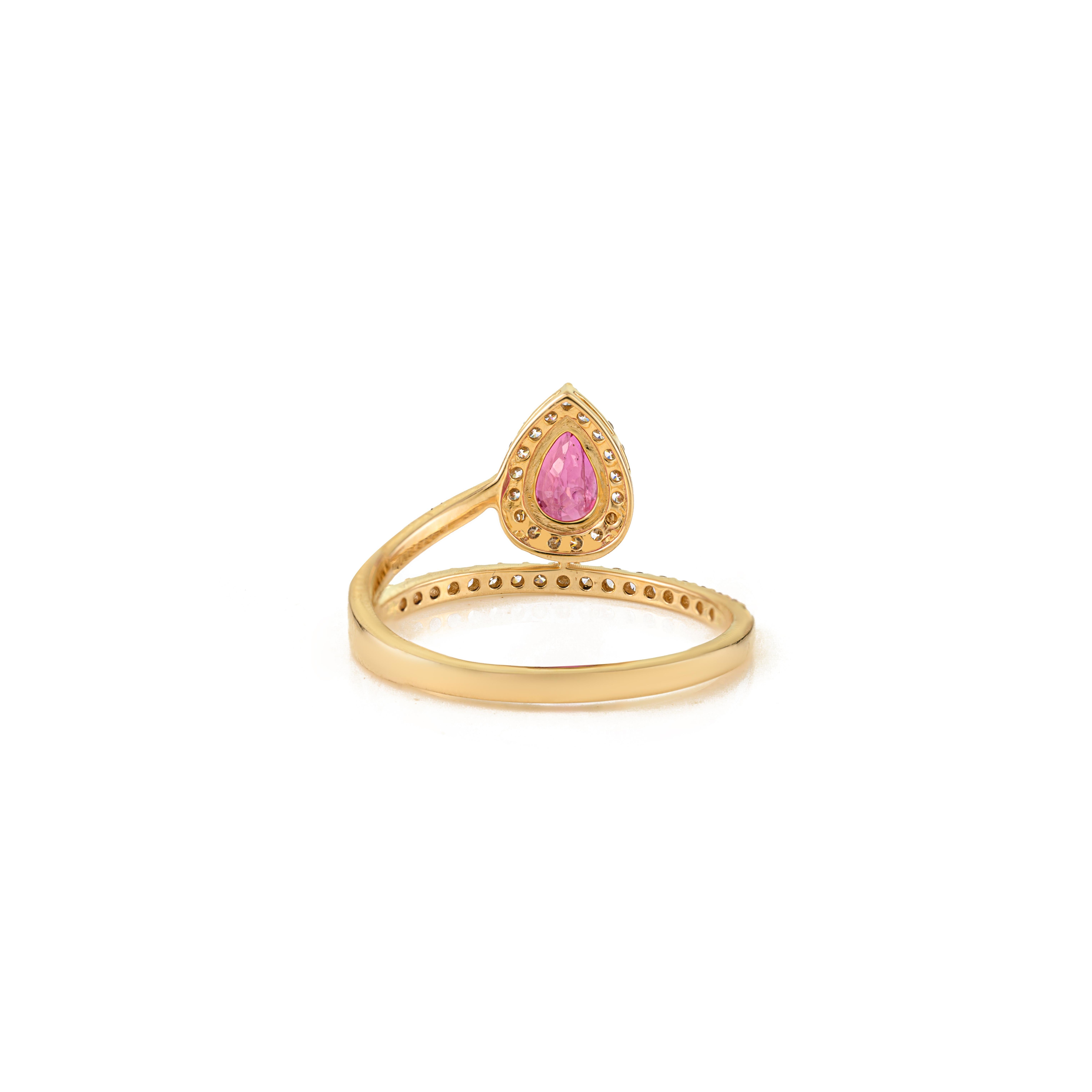 En vente :  Bague flottante moderne en or jaune 14K avec halo de rubis en forme de poire de 1 ct et de diamants 5