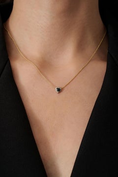 Modern 14K Yellow Gold Heart Blue Sapphire & Diamond Halo Pendant Necklace