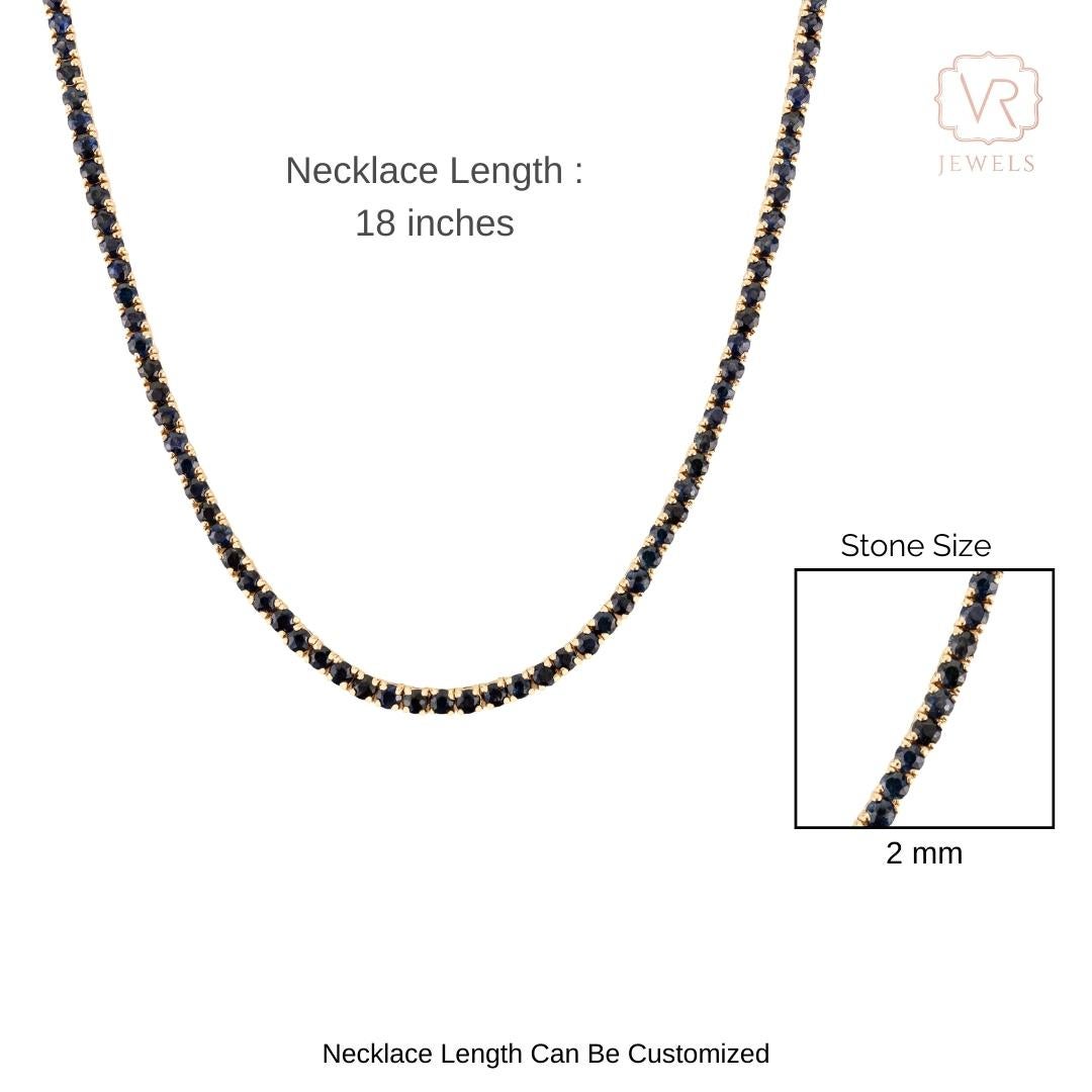 Collier de tennis moderne en or jaune 14K avec 9.46 Ct Round Deep Blue Sapphires en vente 4