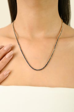 Modern 14K Yellow Gold Tennis Necklace with 9.46 Ct Round Deep Blue Sapphires