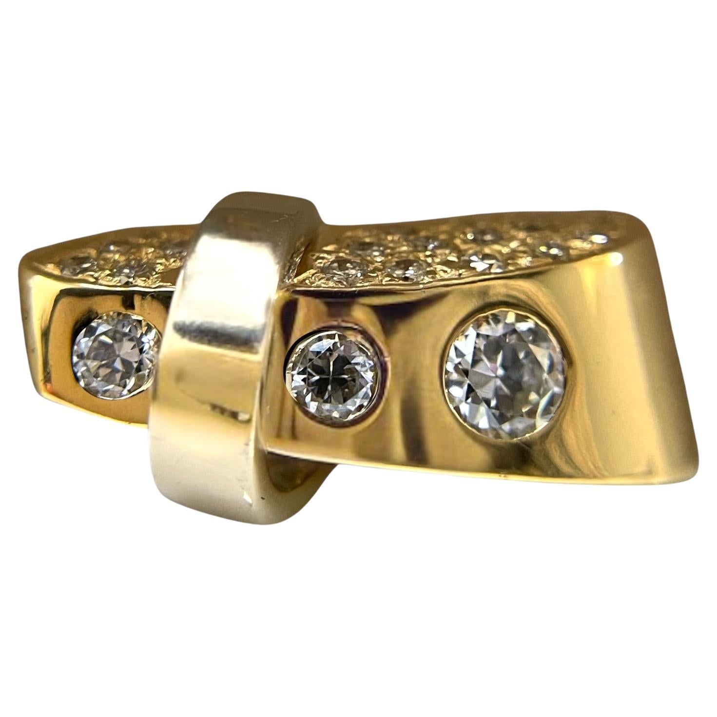 Modern 14K Yellow Gold Two Tone 1 Carat Diamond Ring