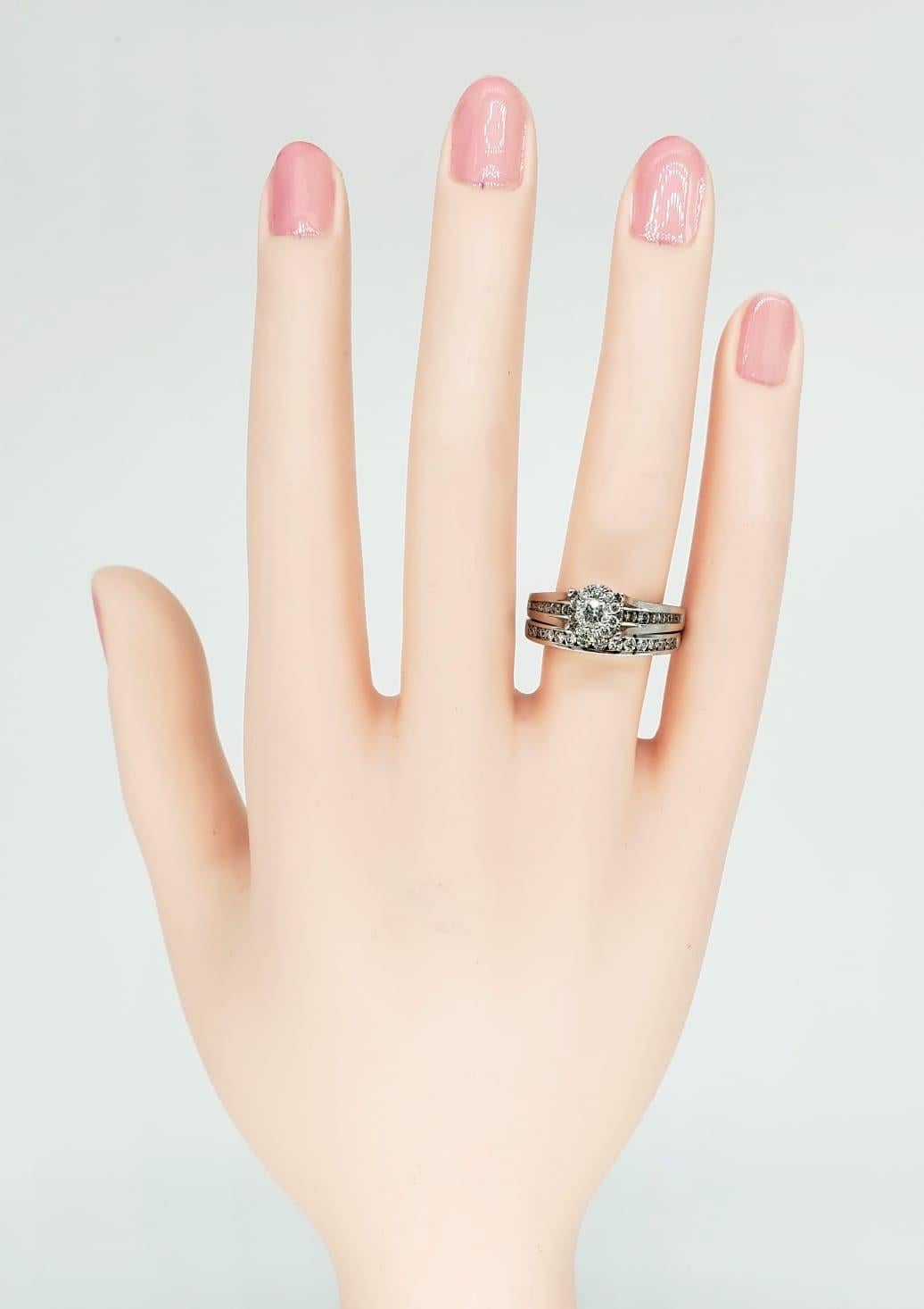 Round Cut Modern 1.50 Carat Diamond Halo Engagement Ring Set 14k White Gold