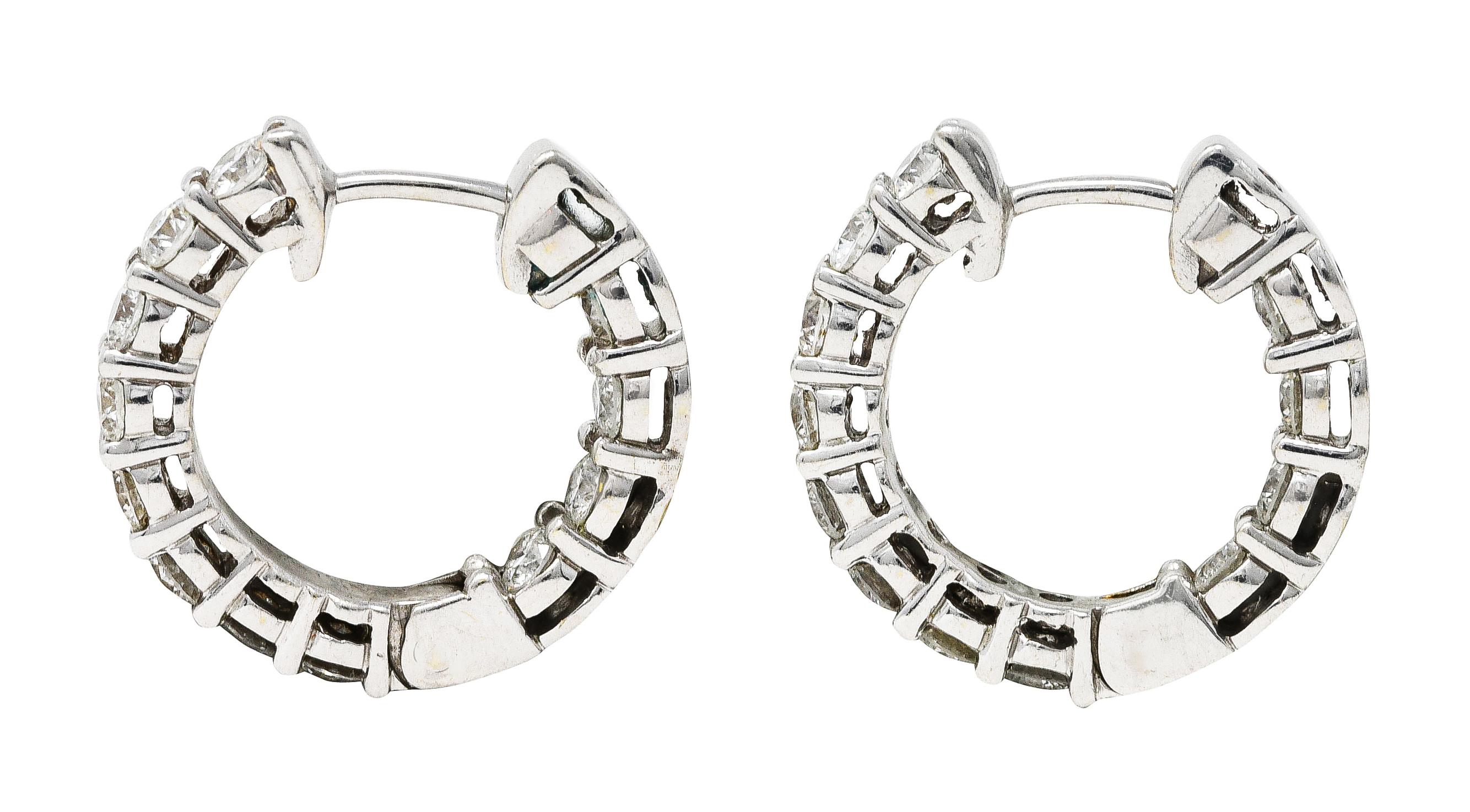 Modern 1.50 Carats Diamond 18 Karat White Gold Huggie Hoop Earrings In Excellent Condition In Philadelphia, PA