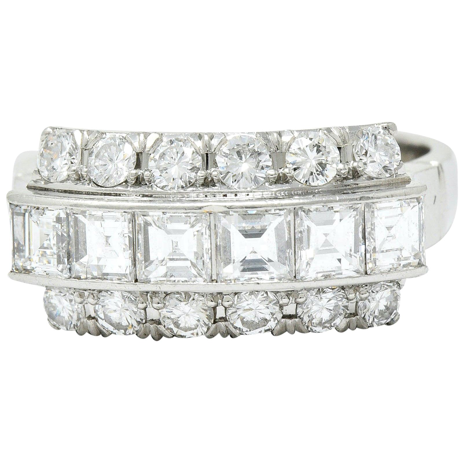 Modern 1.51 Carat Diamond Platinum Three-Row Band Ring