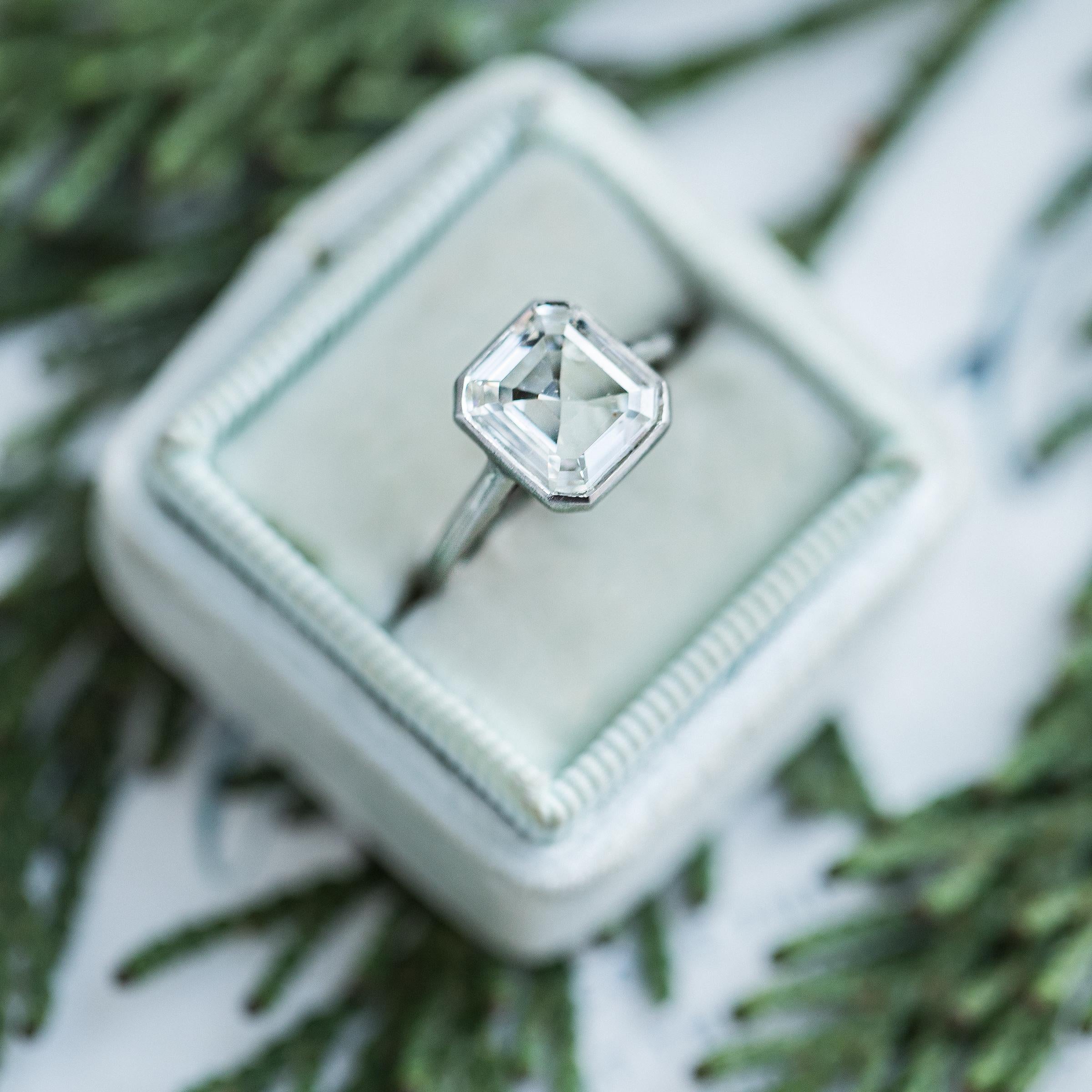 Women's Modern 1.57 Carat Emerald Cut Diamond Platinum Engagement Ring