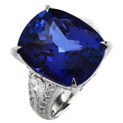 cartier tanzanite modern 15.73 Cts GIA Cushion Tanzanite Diamond Platinum Cocktail Ring