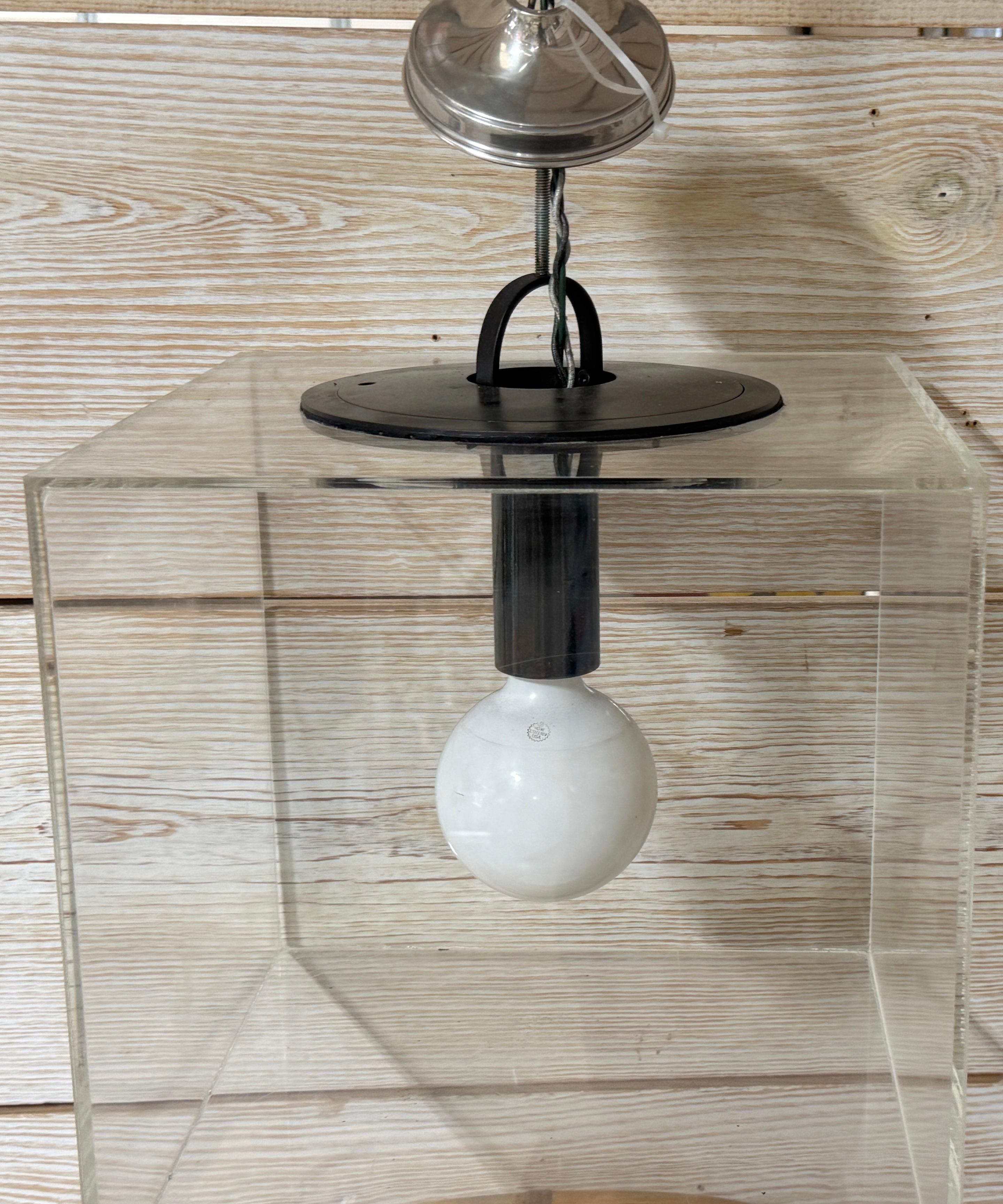 American Modern 16-Inch Cube Minimalist Lucite Chandelier For Sale