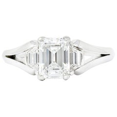 Modern 1.60 Carat Emerald Cut Diamond Platinum Engagement Ring GIA