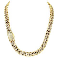Modern 16.20 Carat Diamonds Gold Choker 9mm Miami Cuban Link Chain