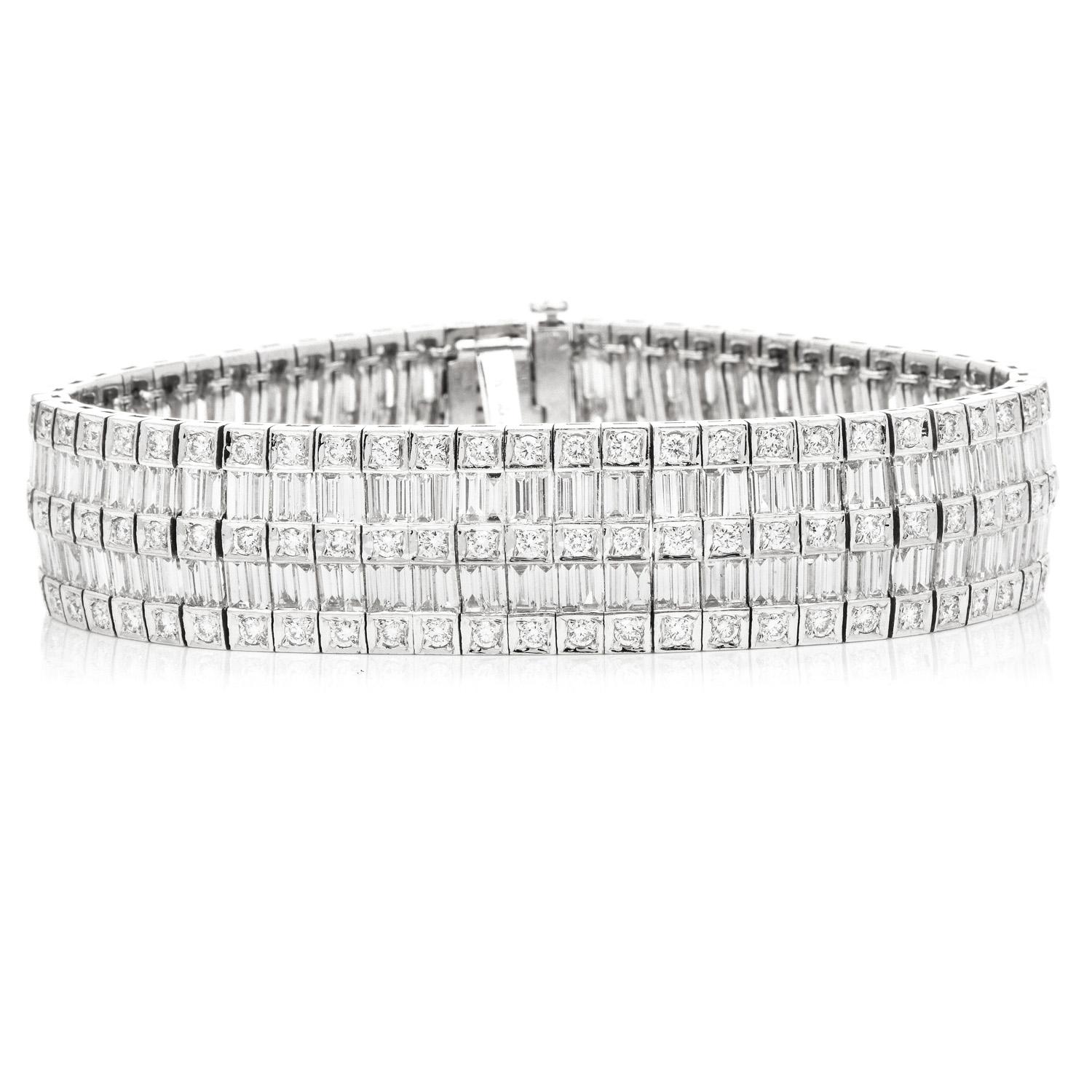 Modern 16.72cts Diamond Platinum Double Line Wide Link Bracelet In Excellent Condition In Miami, FL